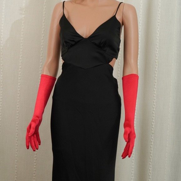 Scarlet Red Satin Cocktail Length Gloves (just below elbow 8BL) Formal Evening - Picture 3 of 5